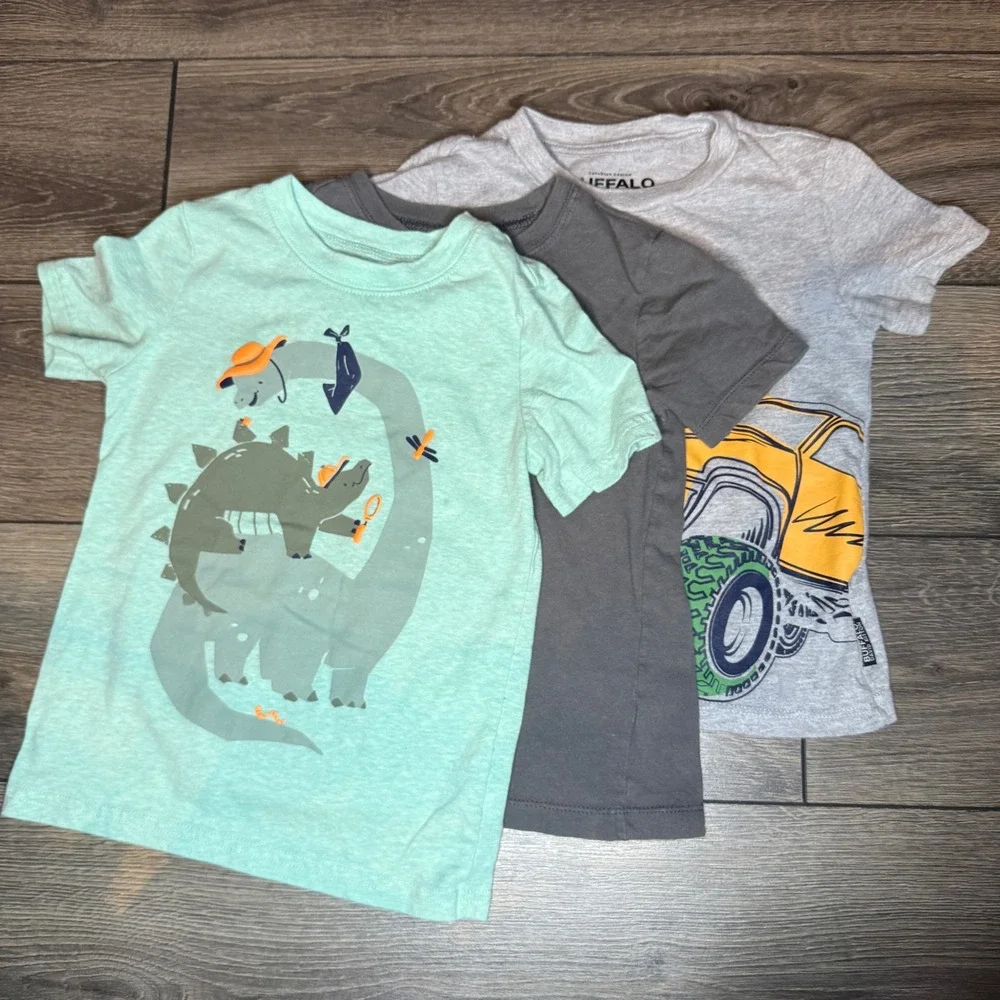Carter's Buffalo David Bitton Boys 3T Graphic T-Shirt Bundle Dinosaur Truck 3pc